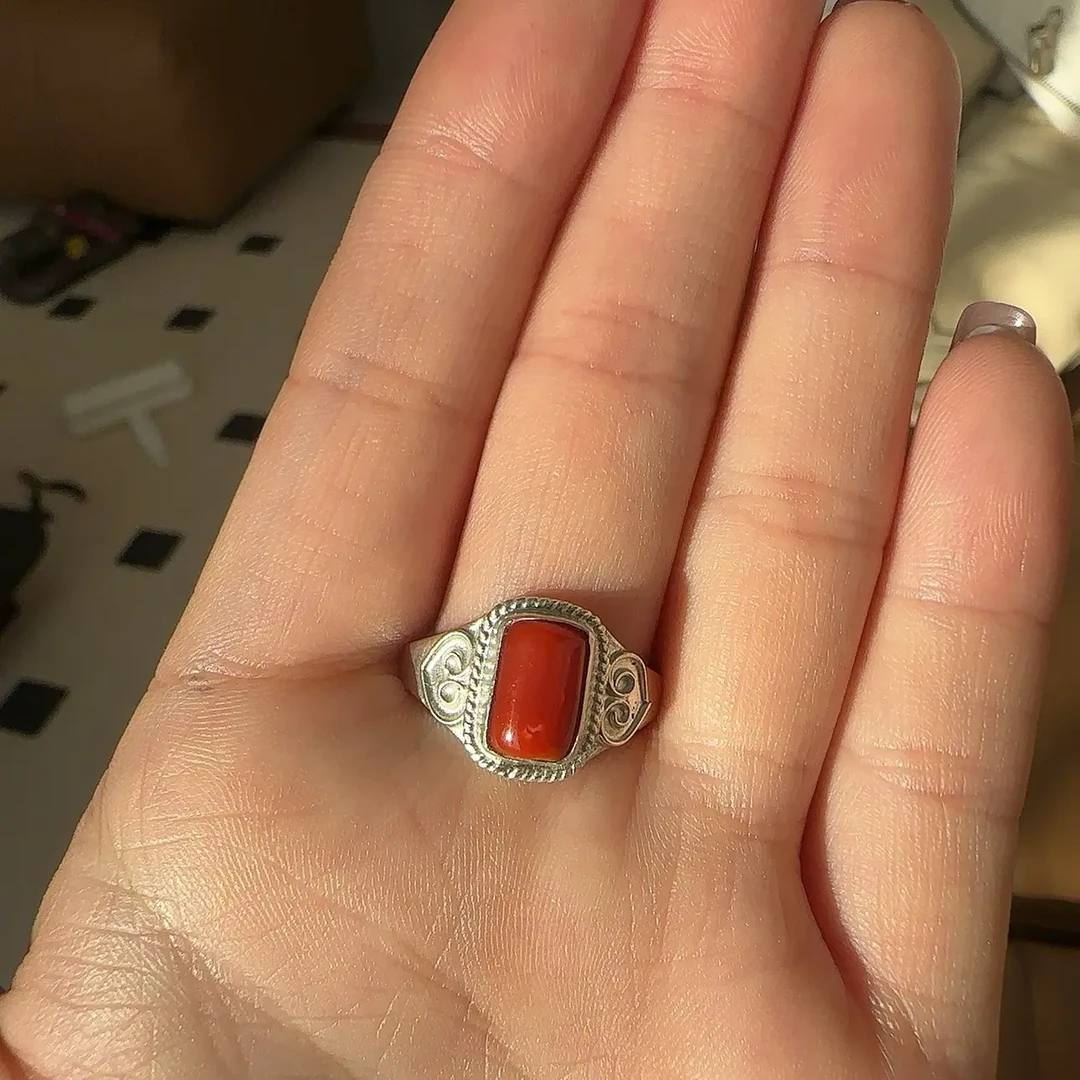 足银亚克力戒指 元素旭日设计简约复古风手工情侣女士