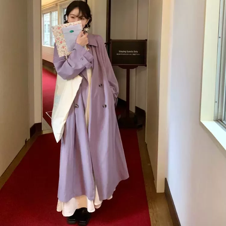 酒午自制【寄春天】2025春季天丝垂感翻领风衣休闲大衣长款外套女