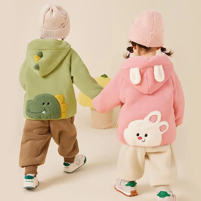 儿童奥粒绒加厚外套宝宝卡通衣服2025新款童装小童秋冬加绒上衣潮