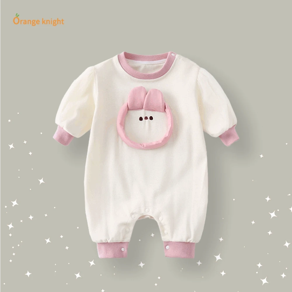 女宝宝春秋季衣服超萌甜美可爱婴儿圆领长袖休闲连体衣外出爬服