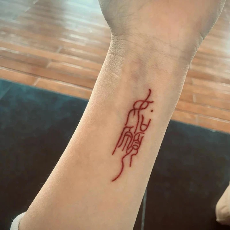 新款如愿纹身贴红色中式手腕遮疤情侣款防水持久高颜值小清新辣妹
