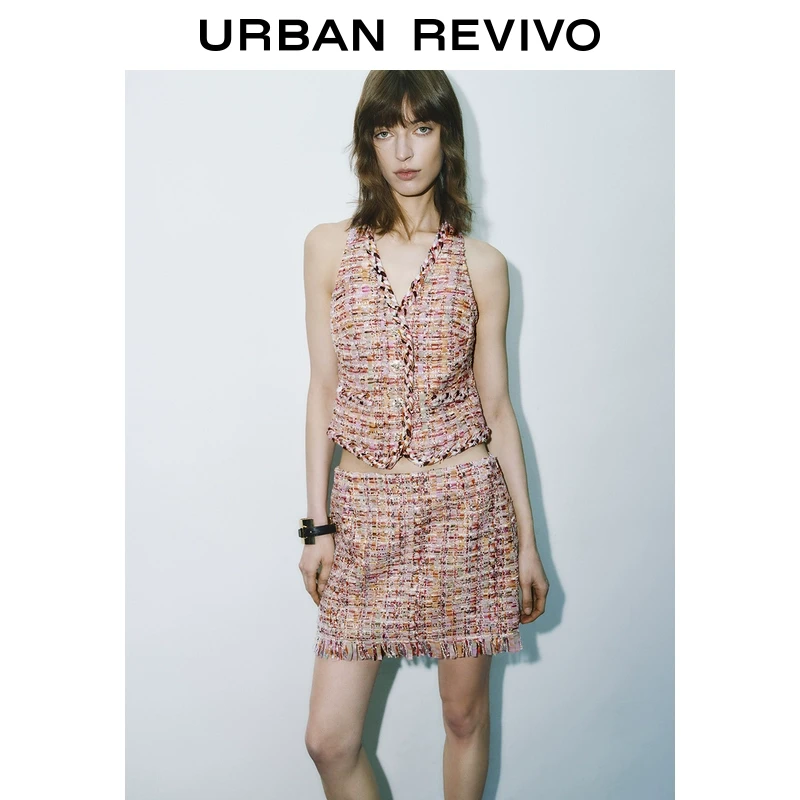 UR2025春季新款女装气质小香肌理感V领无袖马甲UWG150041