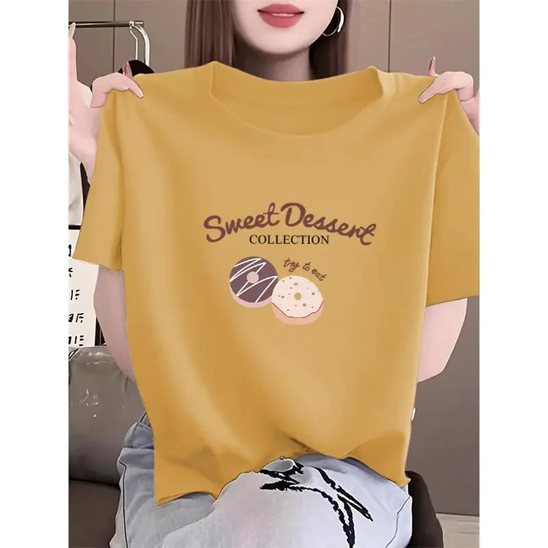黄色正肩圆领短袖t恤女2025新款时尚休闲百搭洋气不撞款上衣夏季