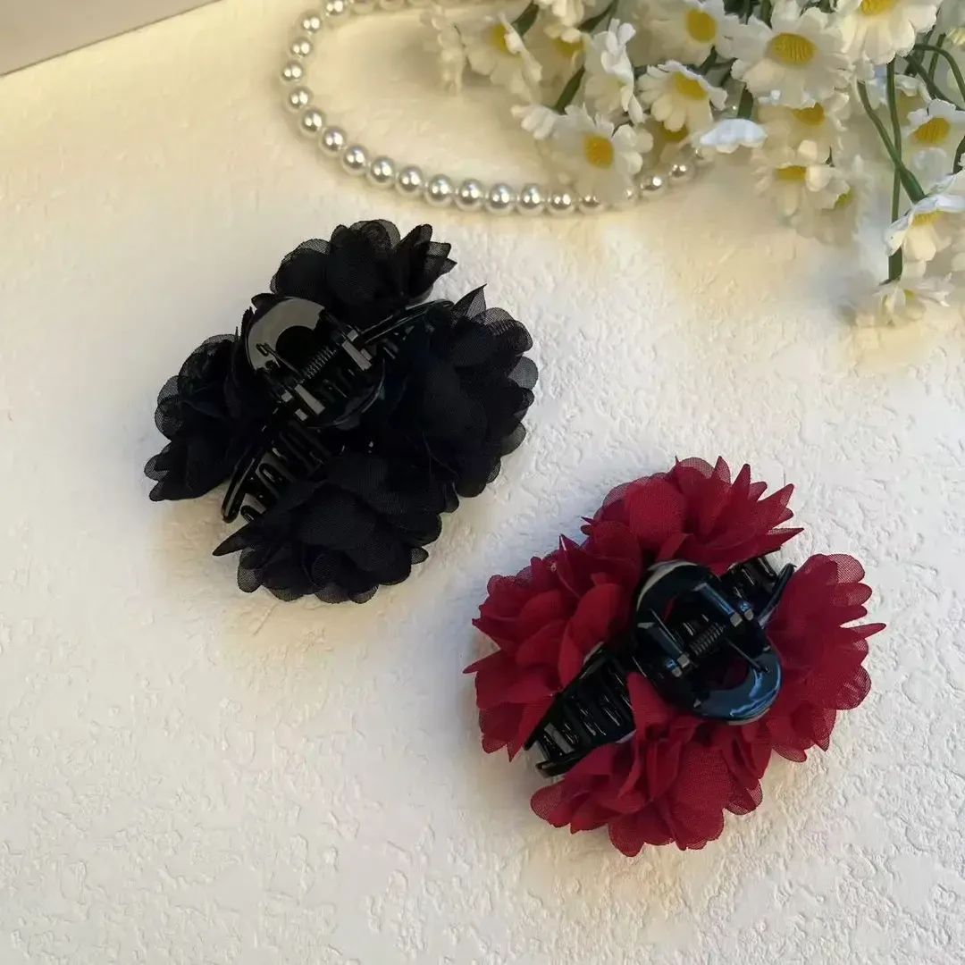 玫瑰花发饰抓夹盘发头花刘海侧边夹7Cm法式慵懒感半扎发饰发夹