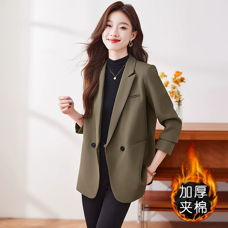 高级感咖色西装外套女2025新款气质韩版休闲百搭西服上衣加厚夹棉