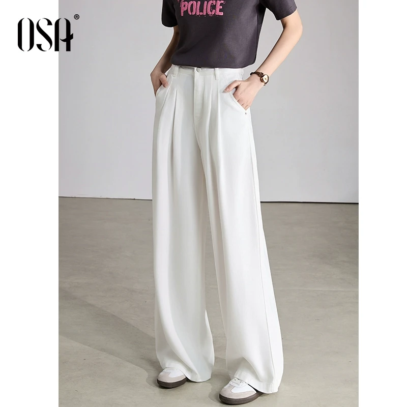 OSA/欧莎 莱赛尔阔腿牛仔裤女夏新款显瘦高腰直筒裤S125B53003