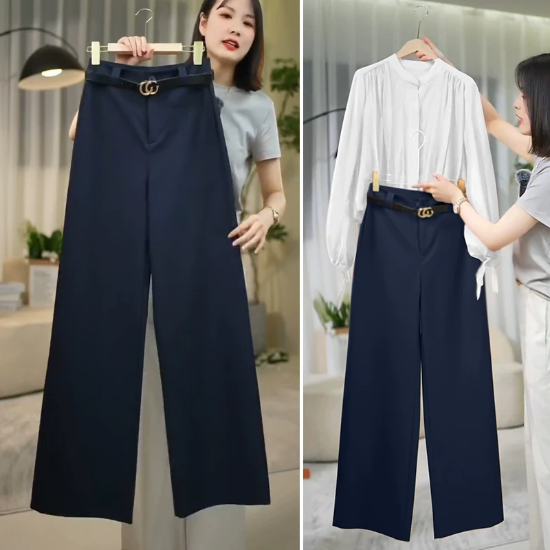 西装阔腿裤女夏季2025年新款高级感垂感高腰窄版小个子休闲直筒裤