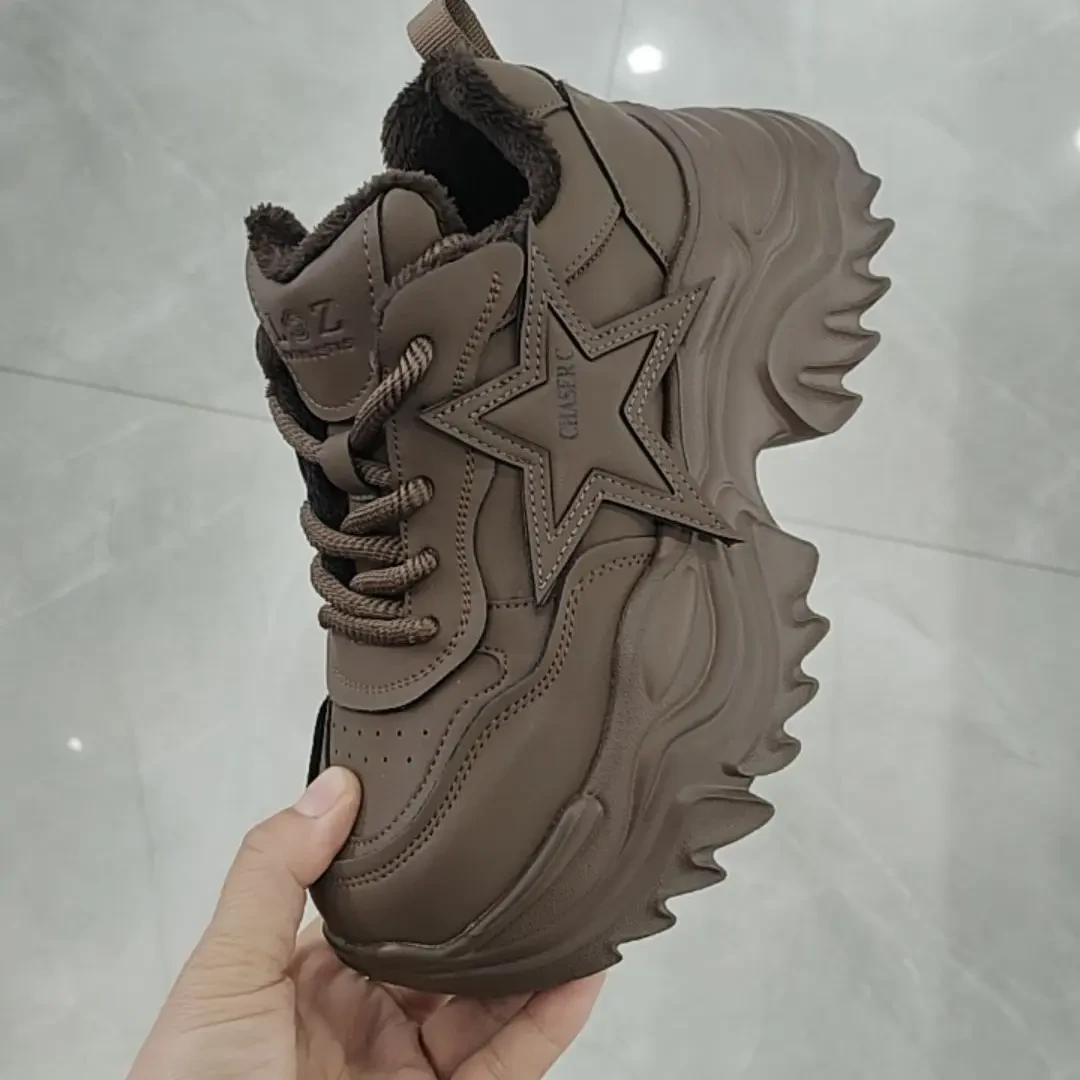 厚底星星松糕底休闲运动鞋女秋冬新款百搭外穿小个子增高女鞋