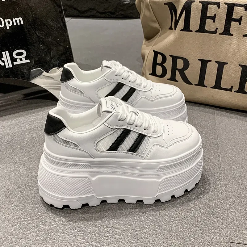 真皮9cm厚底小白鞋女2025年夏新款小个子增高板鞋休闲运动松糕鞋