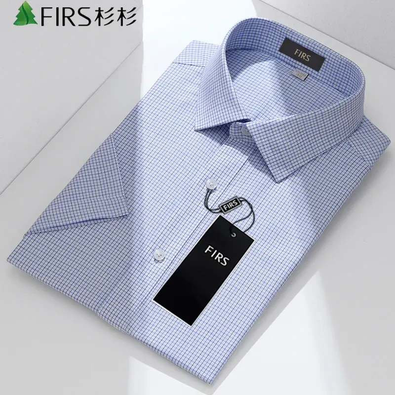 【100支全棉免烫】杉杉短袖格子衬衫男士透气薄款夏季休闲纯棉衬衣