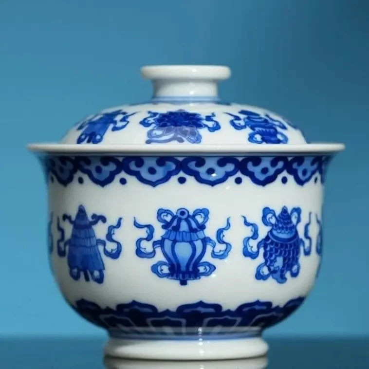 刘建锋窑如意八宝炉式盖碗茶具