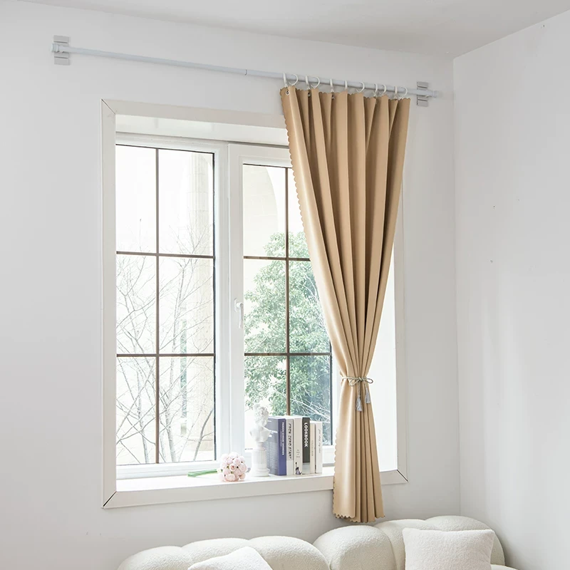 出租房窗帘免打孔安装卧室全遮光窗帘杆一整套飘窗经济型2022新款