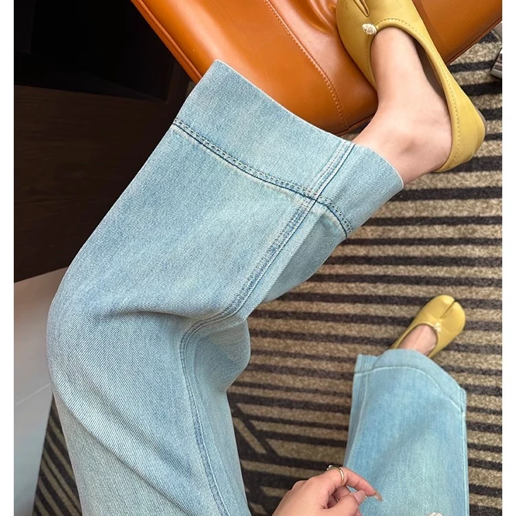 浅蓝色九分阔腿牛仔裤女2025春夏新款梨形身材高腰显瘦宽松直筒裤