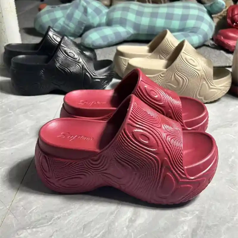 夏季高跟印花纹时尚简约凉拖鞋女增高7厘米百搭小个子厚底沙滩轻