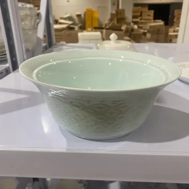 景德镇餐具【微瑕尾货】影青菱纹9.5寸直口大汤碗1个装