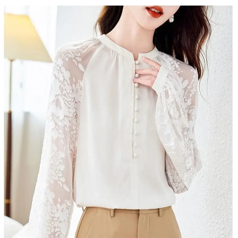 2025新款中式国风镂空立体烧花长袖衬衫