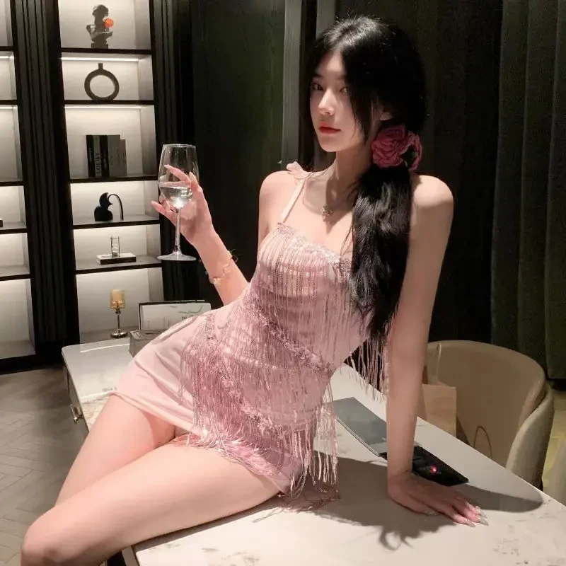 【魅夜night】性感火辣闪光少女流苏包臀裙纯欲抹胸制服夜店睡裙