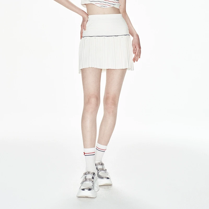 LeFame/拉飞姆甜酷水波纹压褶A字裙高腰针织半裙LF24X51ZS049