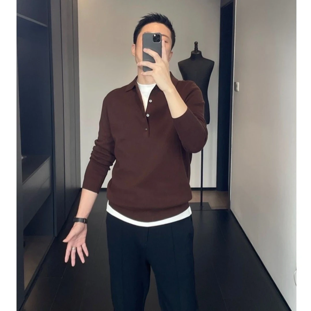 秋冬新款男士高级感毛衣简约长袖polo纯色休闲百搭翻领修身针织衫