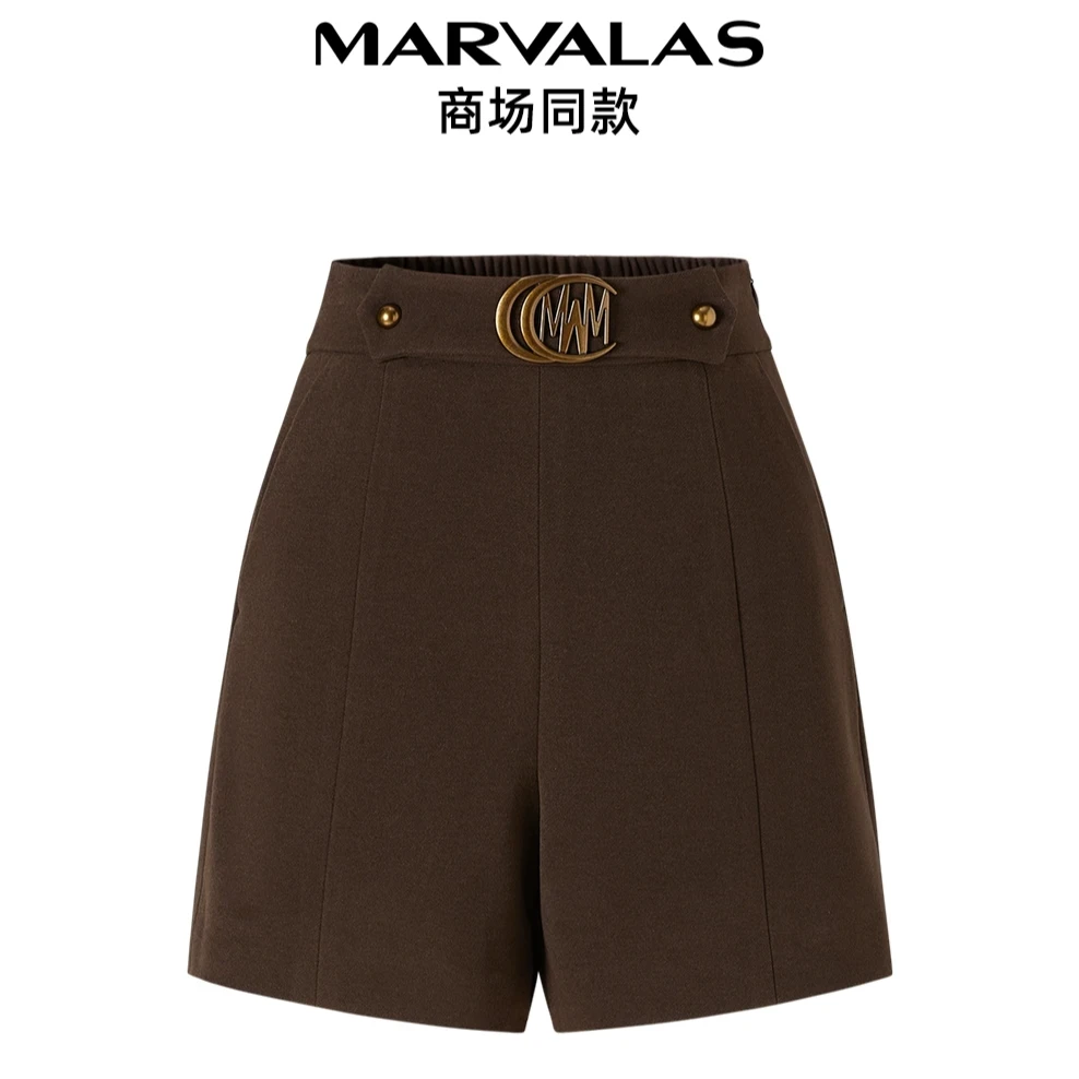 【粉丝专属】曼德诗高腰短裤秋冬纯色直筒针织休闲裤M101106201