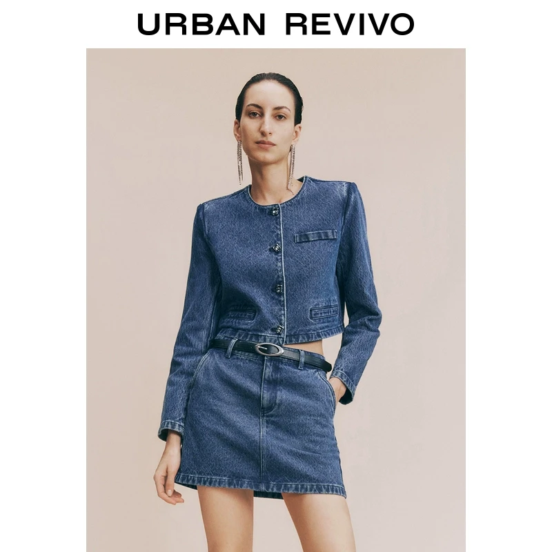 UR女装复古时髦港风纽扣牛仔外套UWG840264