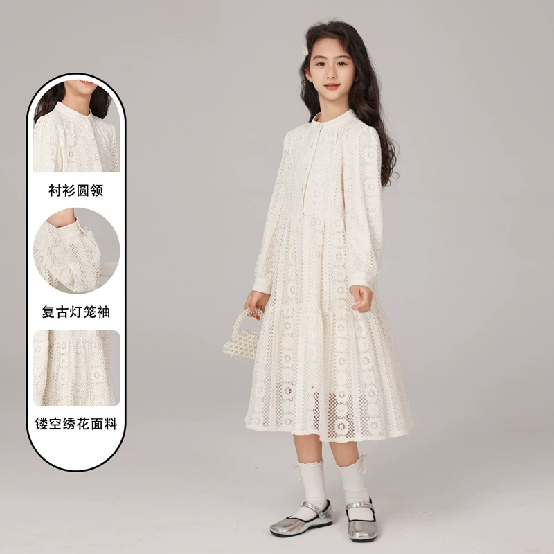 1739女童连衣裙儿童2025新款春款洋气长袖大童女孩韩系公主蕾丝裙