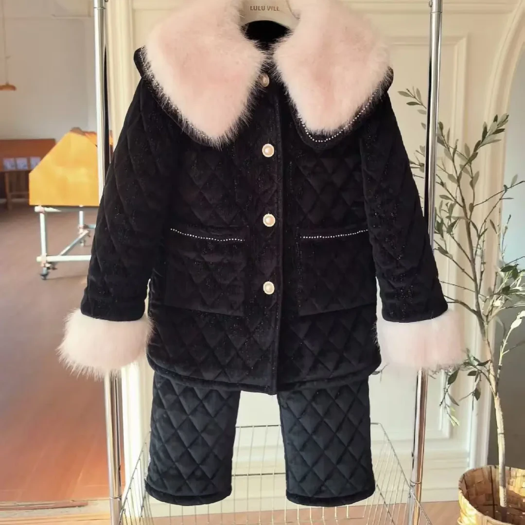 三层夹棉加厚加绒立领保暖可外穿女士冬季家居服套装