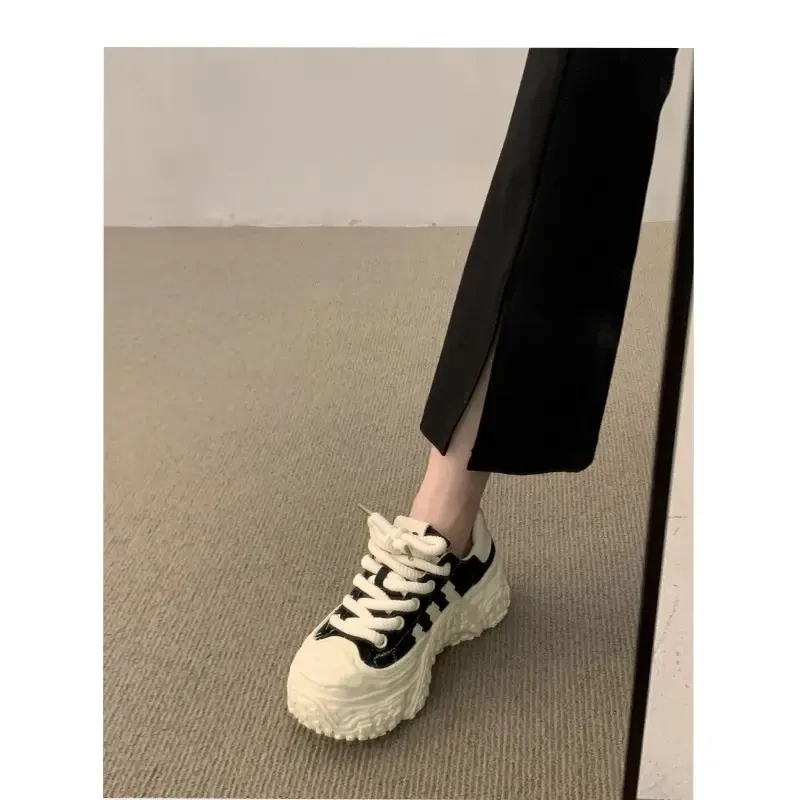 小白鞋女春夏薄款2025新款爆款百搭老爹鞋透气厚底增高休闲帆布鞋