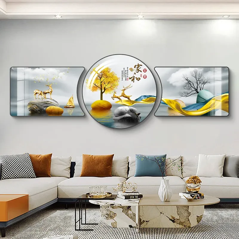 【酷莱】客厅装饰画新中式沙发背景墙轻奢现代晶瓷装饰画简约JH