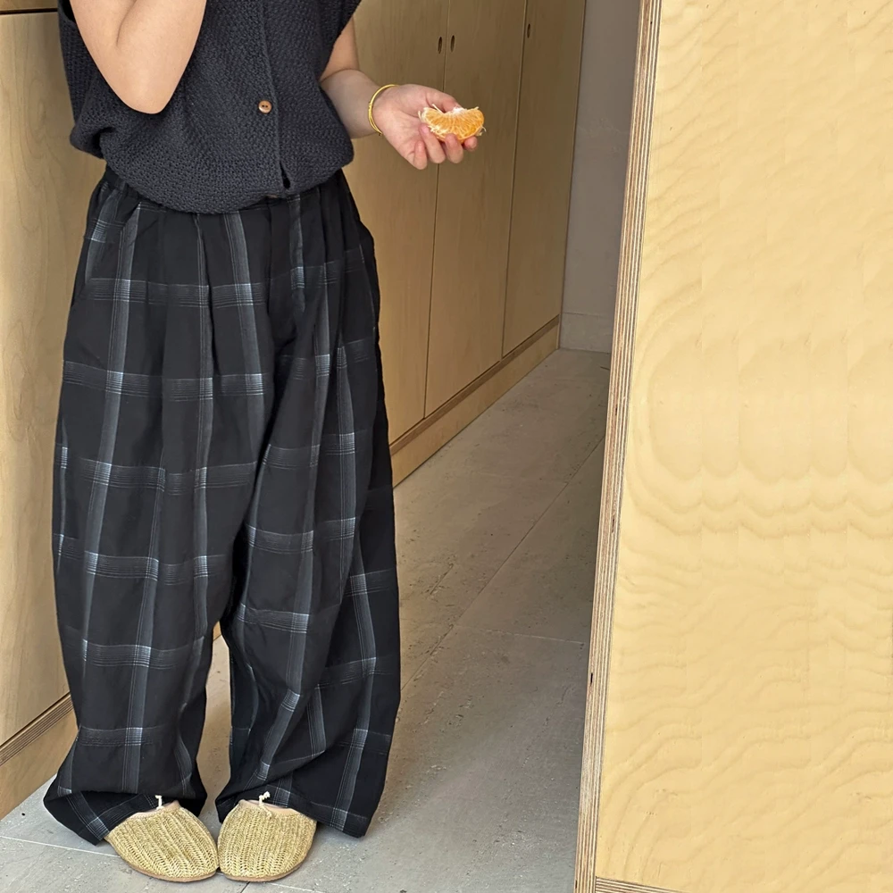 女童防蚊裤薄款2025新款中大童长裤格子休闲韩版儿童直筒裤子宽松