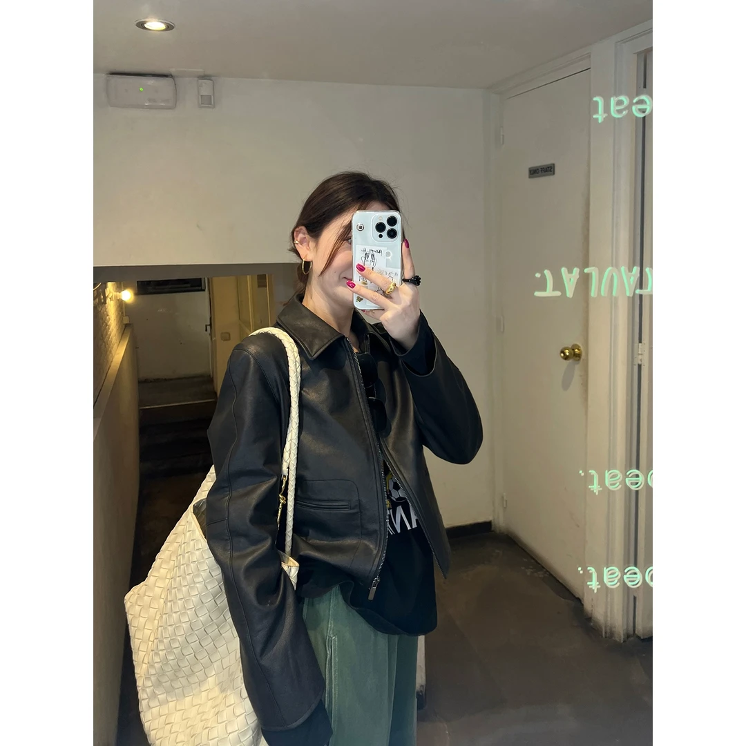 WXLSTUDIO  无性别主义  短款翻领环保皮机车夹克外套