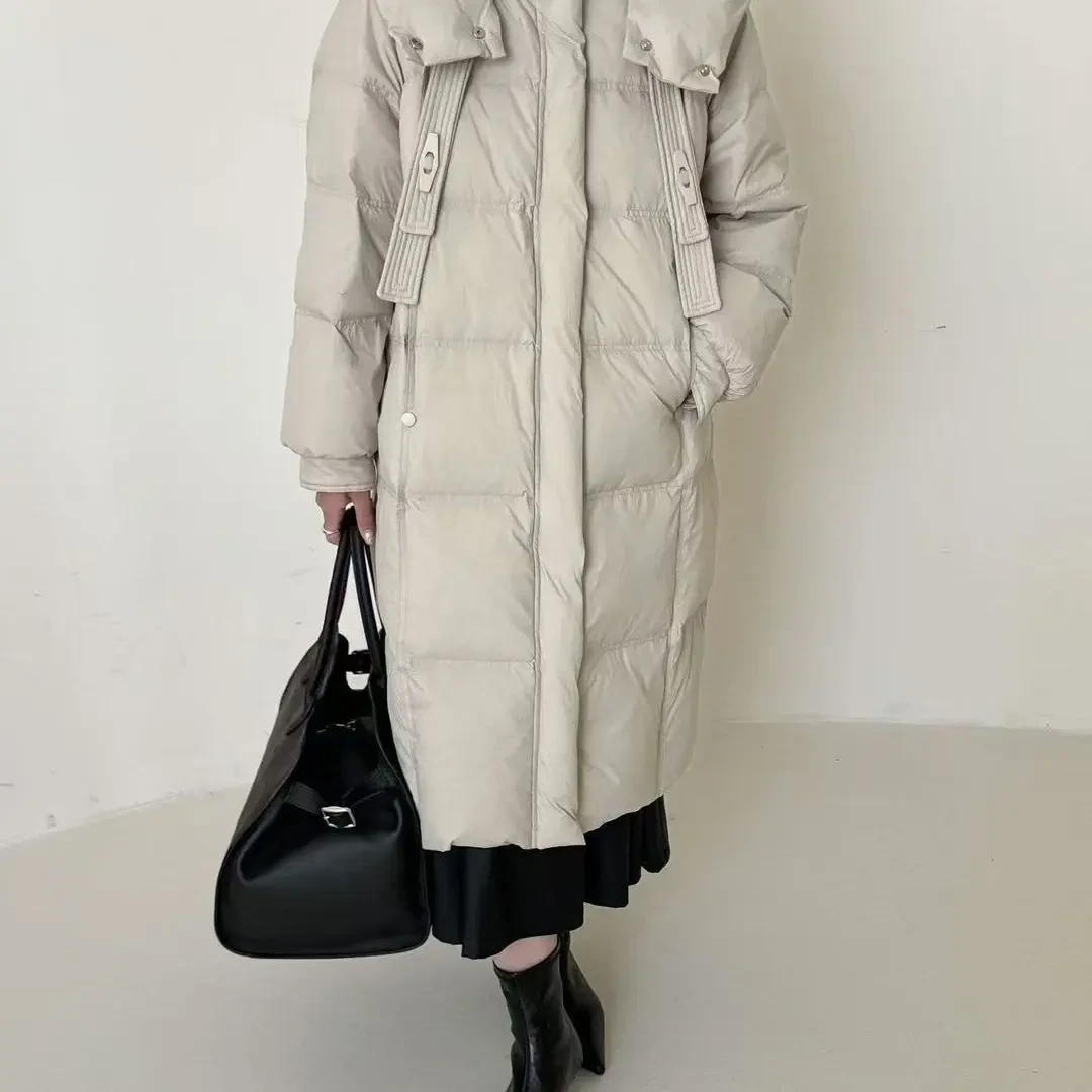 加厚保暖羽绒服女2025冬季新款韩版宽松白鸭绒外套中长款连帽过膝