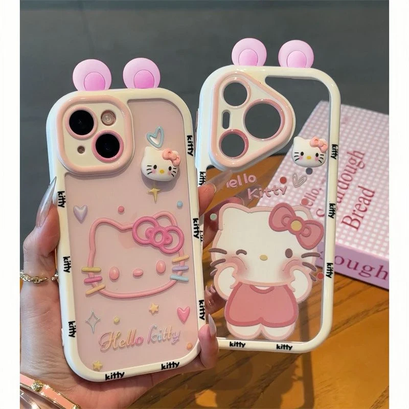 粉果冻kitty立体耳朵适用苹果16手机壳华为vivo小米15oppo荣耀14