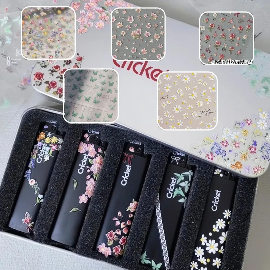 草蜢打火机diy贴纸雏菊美甲贴纸立体蝴蝶玫瑰花diy装饰贴纸背胶