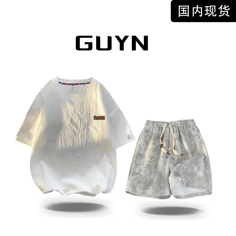 【品牌现货】GUYN男士高级感套装夏季新款潮流短袖短裤休闲夏天一套
