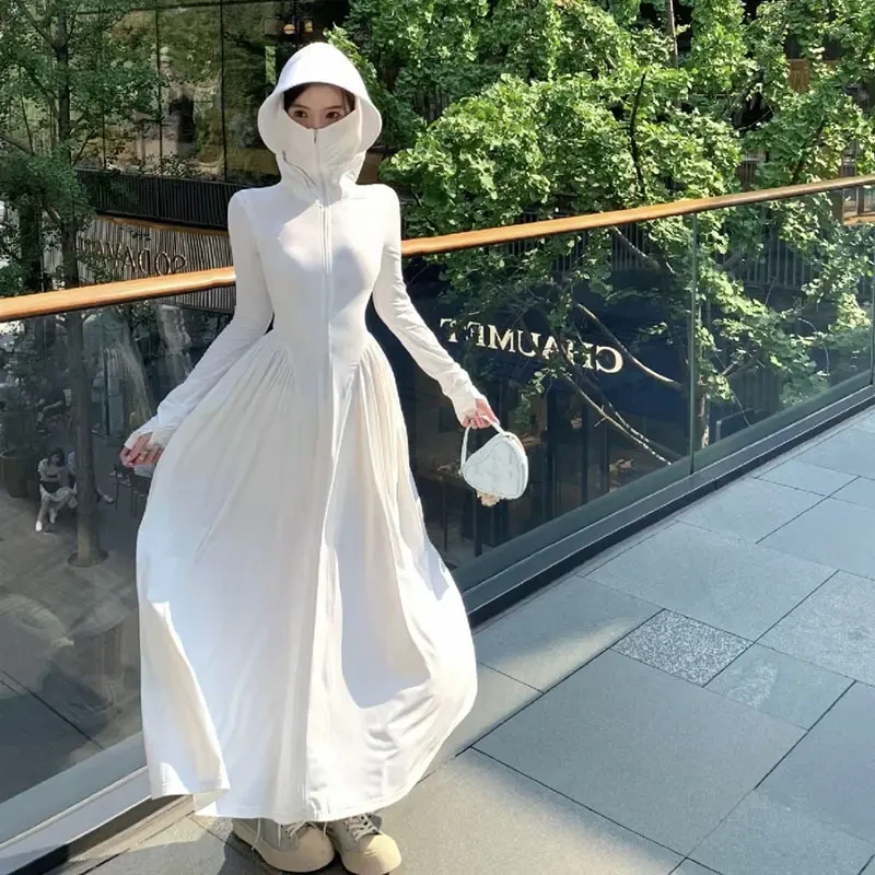 防晒全身紫外线衣女连帽外套长款冰丝修身2025新款夏季收腰网红款