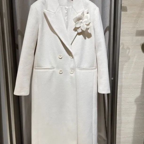 米白色冬季高品双面呢毛呢外套女新款韩版长款加厚显瘦高级感双排