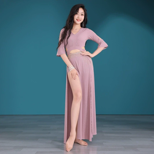 肚皮舞练功服女2025年秋冬新款性感东方舞服装挖洞连衣裙表演套装