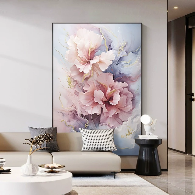 现代轻奢客厅装饰画抽象花卉沙发背景墙挂画牡丹玄关走廊过道壁画
