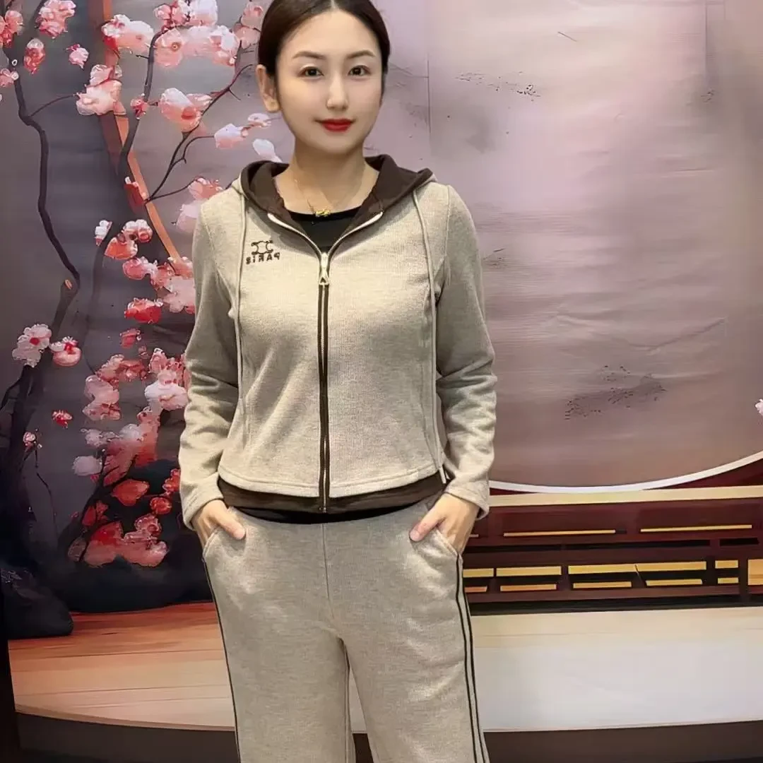 韩版连帽开衫运动套装女春秋时尚洋气宽松显瘦休闲