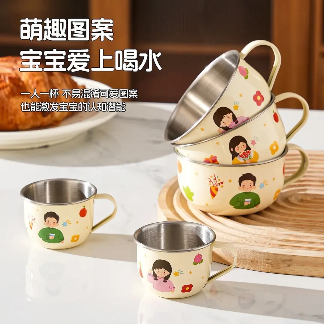 316不锈钢儿童水杯家用喝水杯子防摔宝宝敞口学饮杯幼儿园牛奶杯