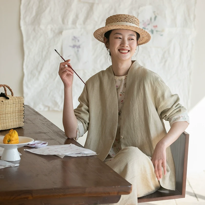 牧衣游原创「欧若风」手工刺绣汉麻短外套女新款质朴百搭开衫等雪诗