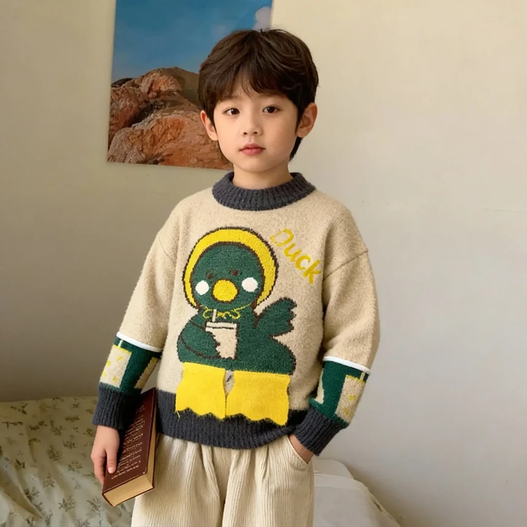 男童毛衣秋冬款2025新款中小童洋气时髦水貂绒儿童秋装打底上衣潮