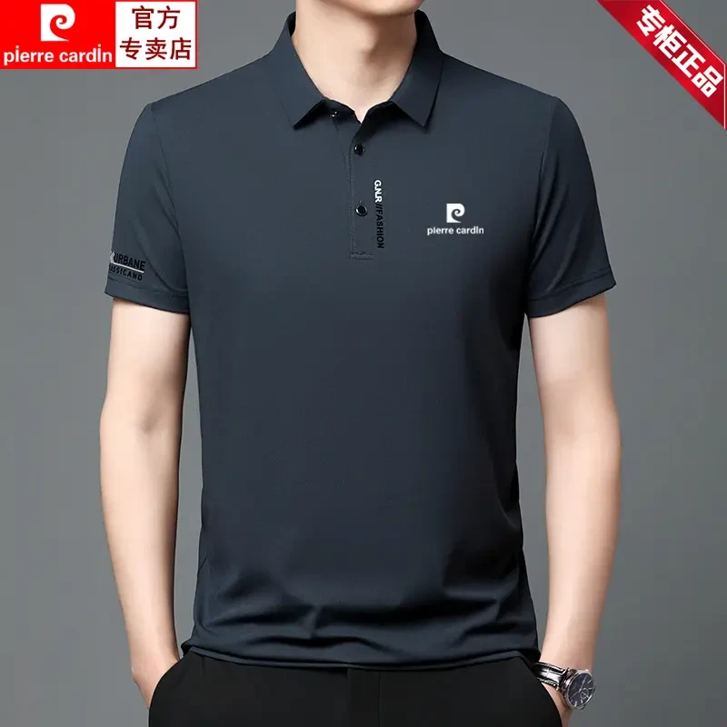 皮尔卡丹桑蚕丝短袖T恤男士夏季新款高档中年大码休闲翻领polo衫