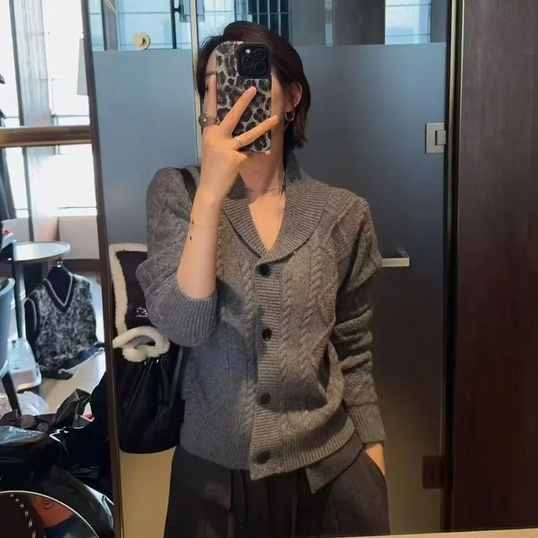 开衫宽松型长袖麻花绞花冬季网红