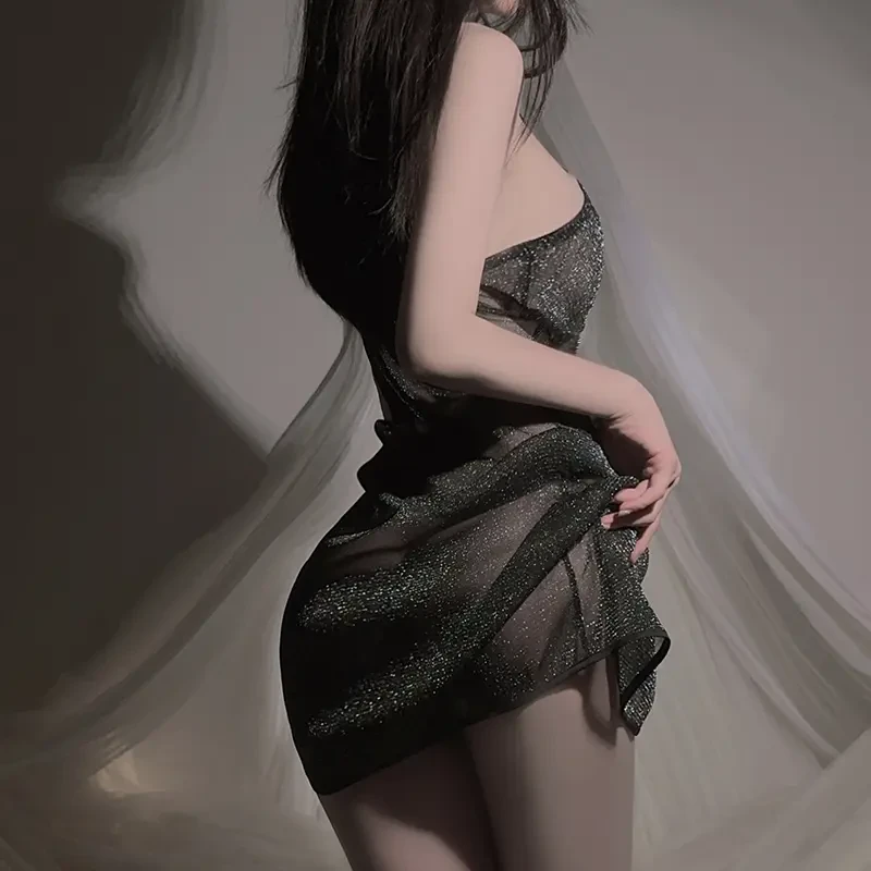 星空小黑裙性感纯欲风黑色吊带睡衣约会战袍气质宽松显瘦美背睡裙