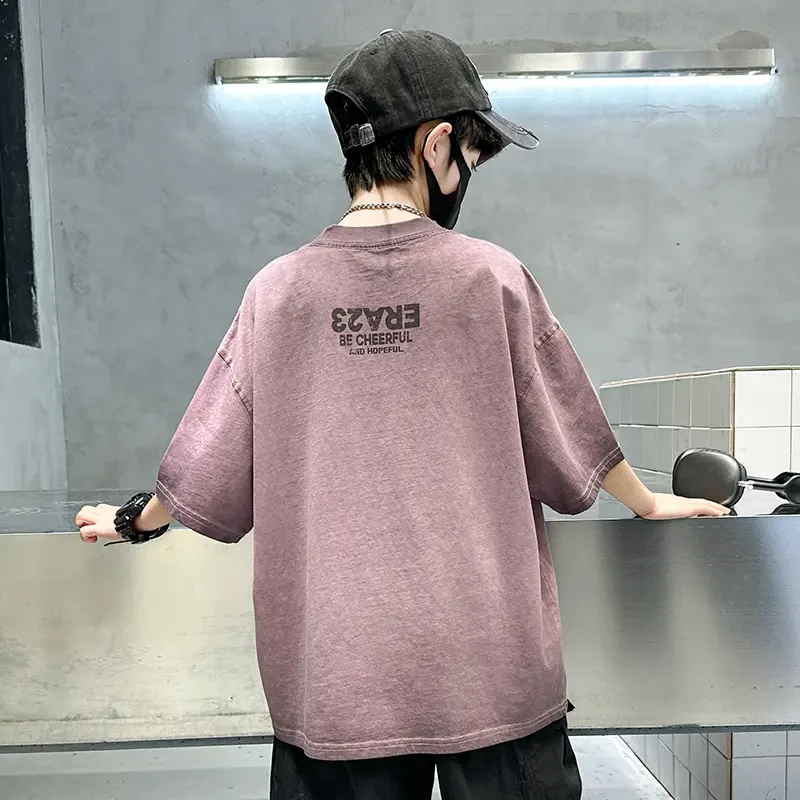 男童短袖T恤夏季2025新款中大童痞帅风男孩炸街儿童运动体恤宽松T