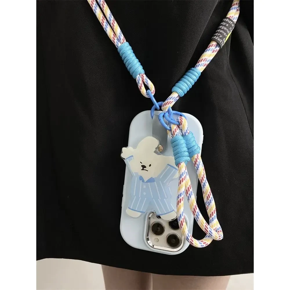 冰川蓝睡衣小熊狗支架适用苹果16背带手机壳华为小米男女vivo