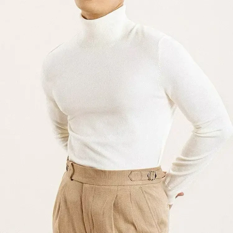 纯色长袖休闲风高领毛衣秋针织衫针织常规男士百搭