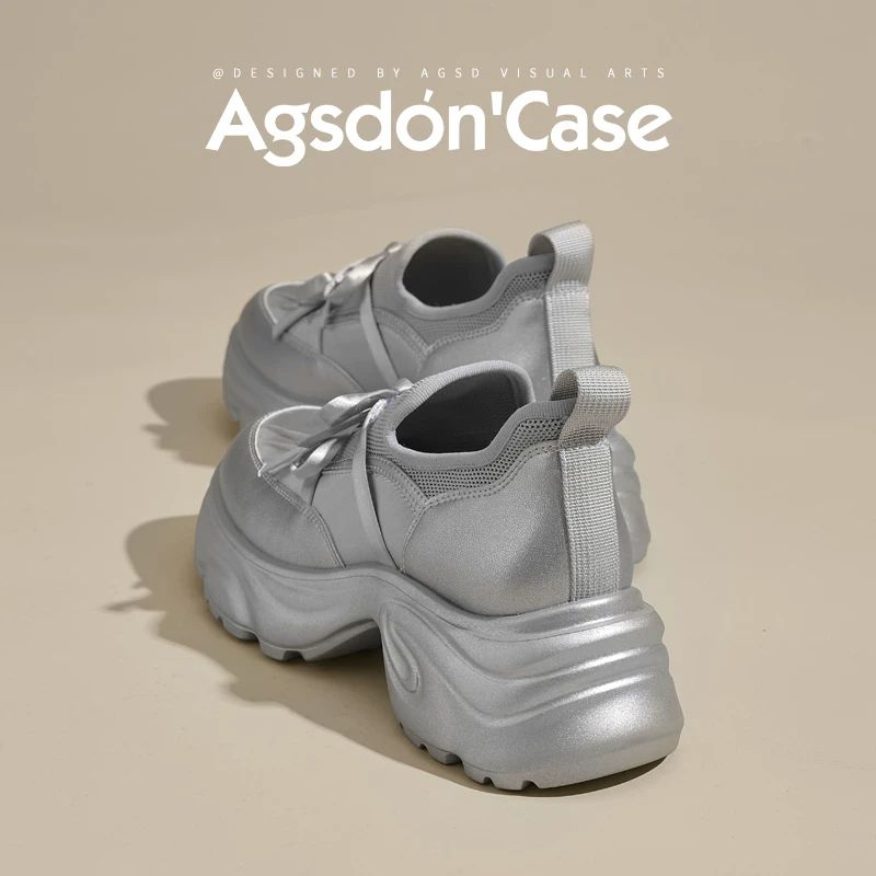 休闲时尚银色老爹鞋女2025新款夏季厚底一脚蹬玛丽珍芭蕾风运动鞋